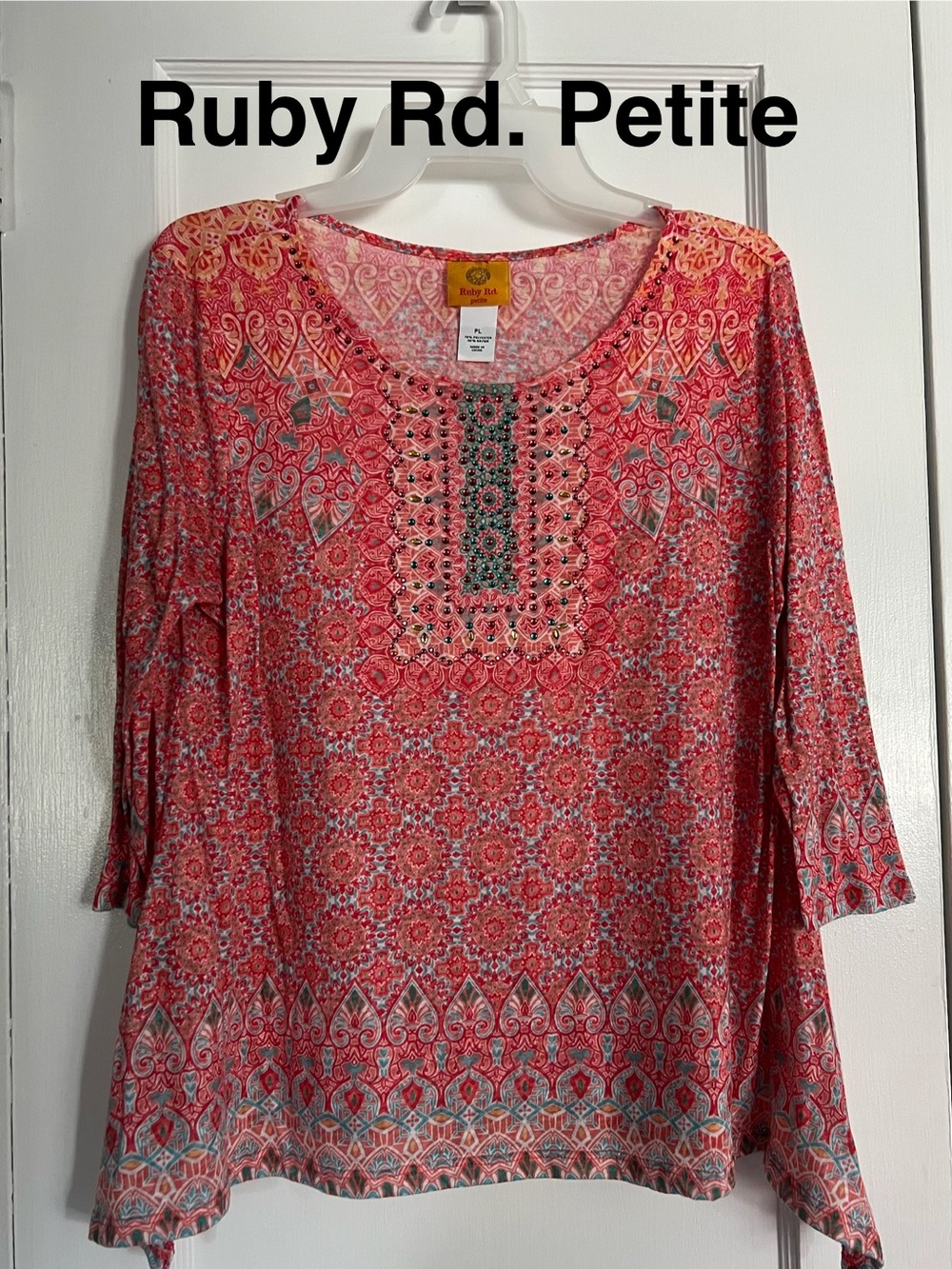 Ruby Rd. Petite 3/4 Sleeve Shirt, Size Petite L